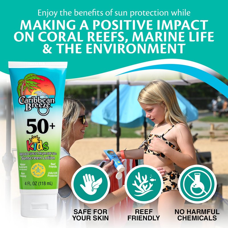 Coral Reef Safe Sunscreen SPF 30 Suntan Lotion, Mango Lime Scented Vacation Sunscreen, Reef-Safe Sunblock for Face & Body, Eco-Friendly, Water Resistant (80 Minutes), 4 Oz (120 mL) by Caribbean Breeze