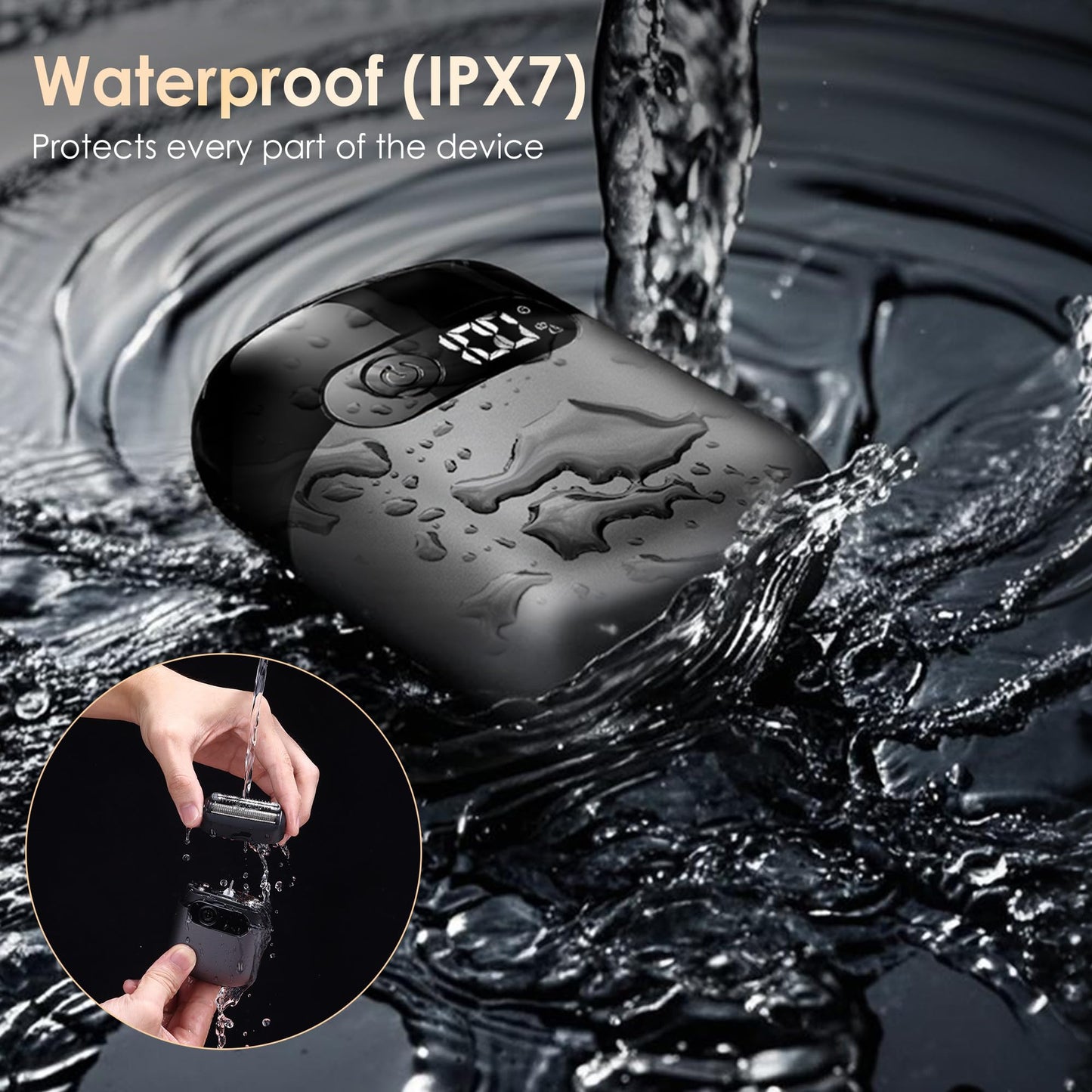 Electric Razor for Men, Foil Shaver and Beard Trimmer for Dry and Wet,Battery LED Display USB-C Fast Charge, IPX7 Waterproof Portable Travel Shaver (Charcoal Black)
