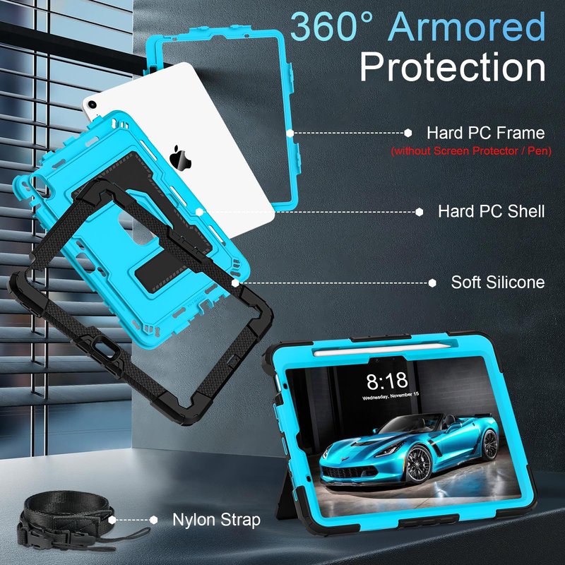 WESOROL CASE for iPad Air 11 Inch M4/M3/M2 (2026/2025/2024) iPad Air 5th/4th Generation Case 10.9 Inch (2022/2020),Military Grade Shockproof iPad Case Air 11 Inch with Pencil Holder, Black Blue
