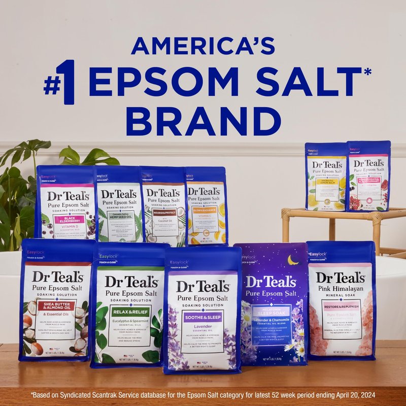 Dr Teal's Epsom Salt Magnesium Soak, Pre & Post Workout with Menthol & Essential Oils, 3 lbs (Pack of 4)