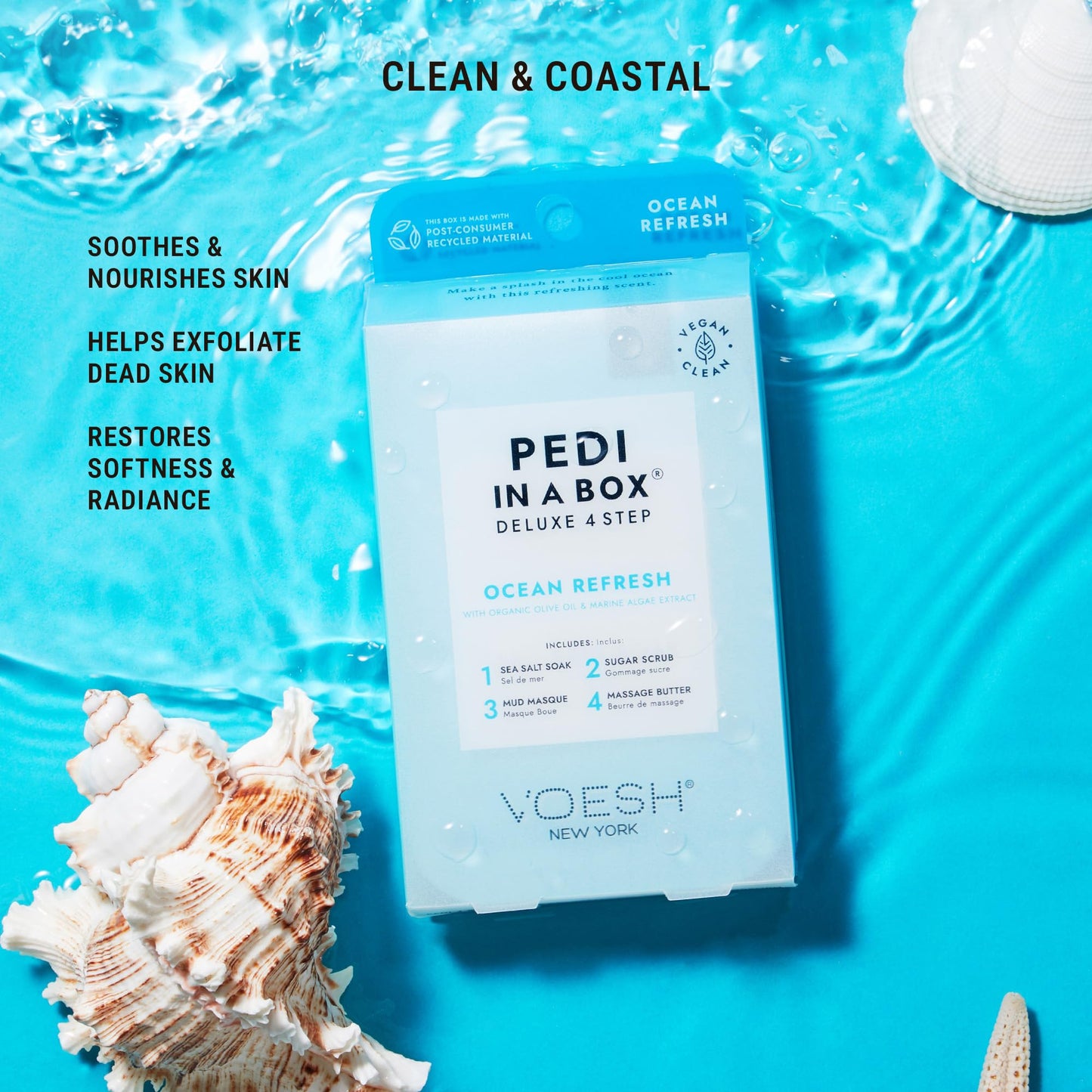 VOESH Pedi in a Box 4 Step Fresh Trio - 3 Pack of Ocean Refresh, Eucalyptus Energy Boost, & Cucumber Fresh Pedicure Set, DIY Pedi, Foot Spa