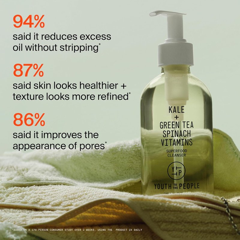 Superfood Facial Cleanser - Kale & Green Tea Daily Face Wash for Glowing Skin | pH Balanced, Refillable, Gentle Makeup Remover