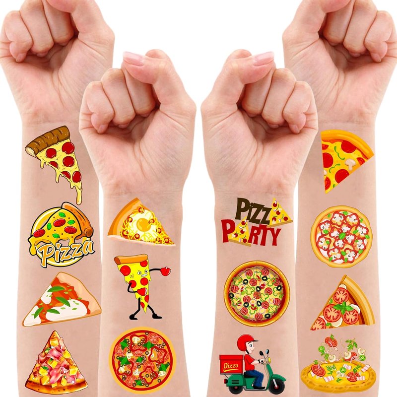 Pizza Temporary Tattoos - 102 PCS Cute Pie Slice Stickers for Birthday Party Favors | Fun Fast Food Décor for Kids