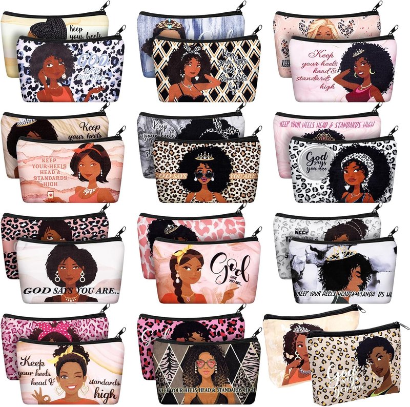 African American Makeup Bags - 24 Pcs Bible Canvas Toiletry Pouches | Inspirational Travel Organizers for Women
