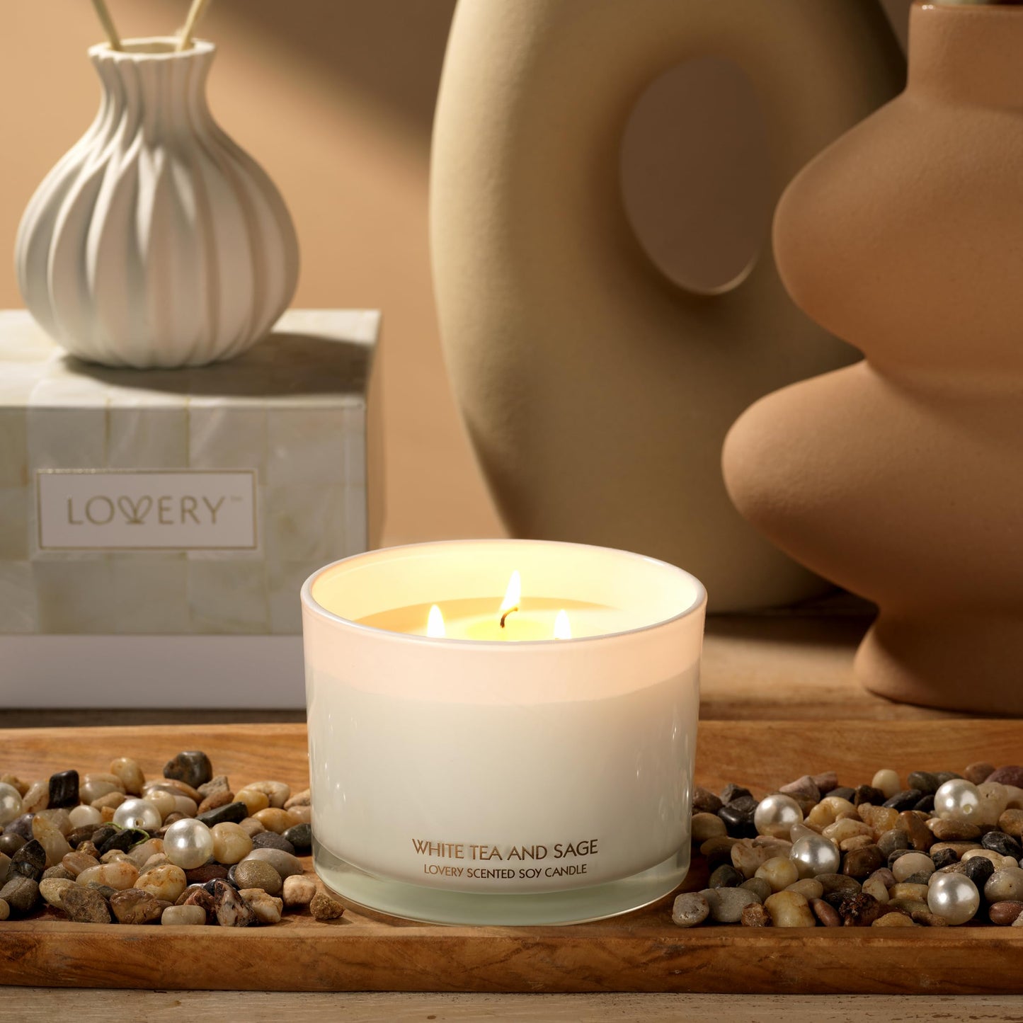 Luxury White Tea & Sage Scented Candles, Large Soy Candles, 3 Wick Aromatherapy Candle, Wedding Gift, Birthday Gifts for Women, Men, Mom, Stress Relief Relaxation Gifts, Candles for Home Scented