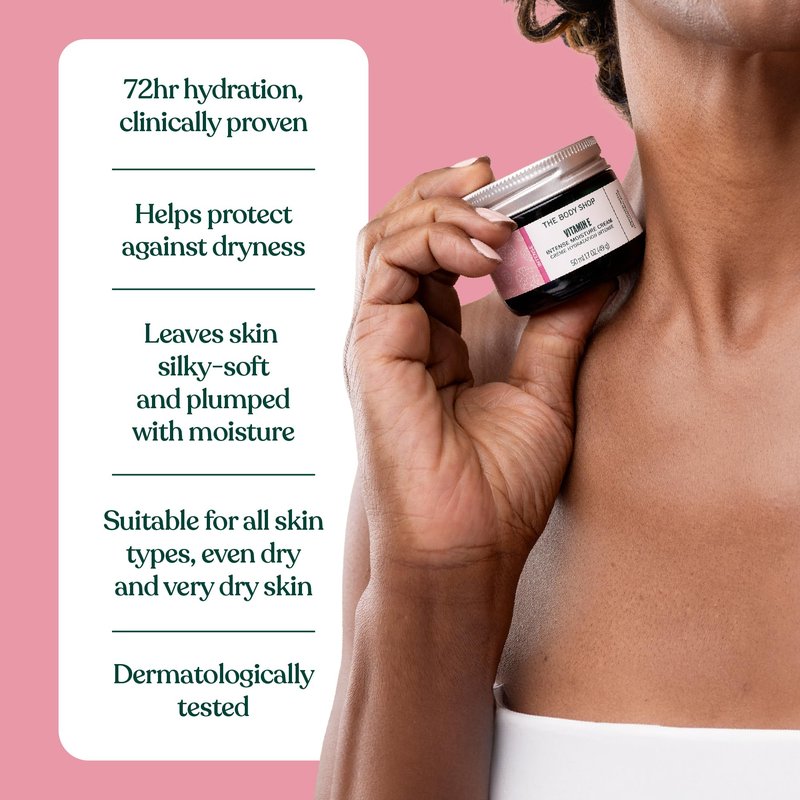 The Body Shop Vitamin E Intense Moisture Cream | 72hr Face Moisturizer with Hyaluronic Acid | Whipped Face Cream for Softer Smoother Skin, Vegan, 1.7 oz