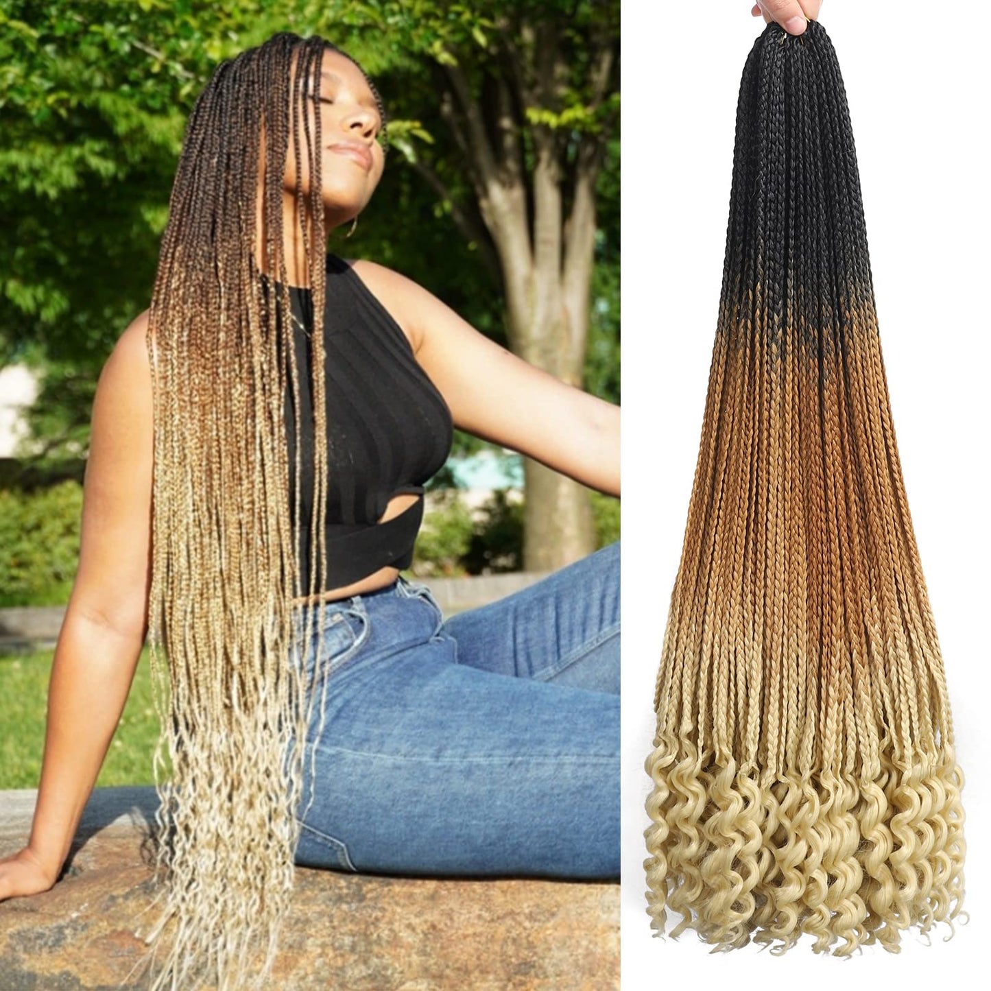 144 Strands Goddess Crochet Box Braids with Curly Ends30 Inch Pre Looped Box Crochet Hair 8 Packs CurlyCrochet Braids for Black Women