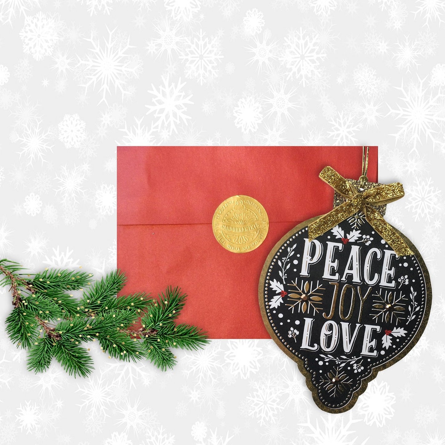 Jillson Roberts 6-Count Cardornament Hanging Christmas Cards with Envelopes Available in 12 Designs, Peace Joy Love