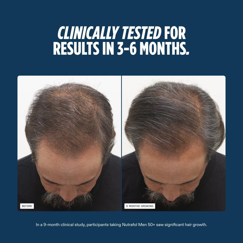 Nutrafol Men 50+ Hair Growth Supplements, Clinically Tested for Visibly Thicker Hair and Scalp Coverage, #1 Dermatologist-Recommended Hair Growth Supplement Brand - 2 Month Supply, 2 Refill Pouches