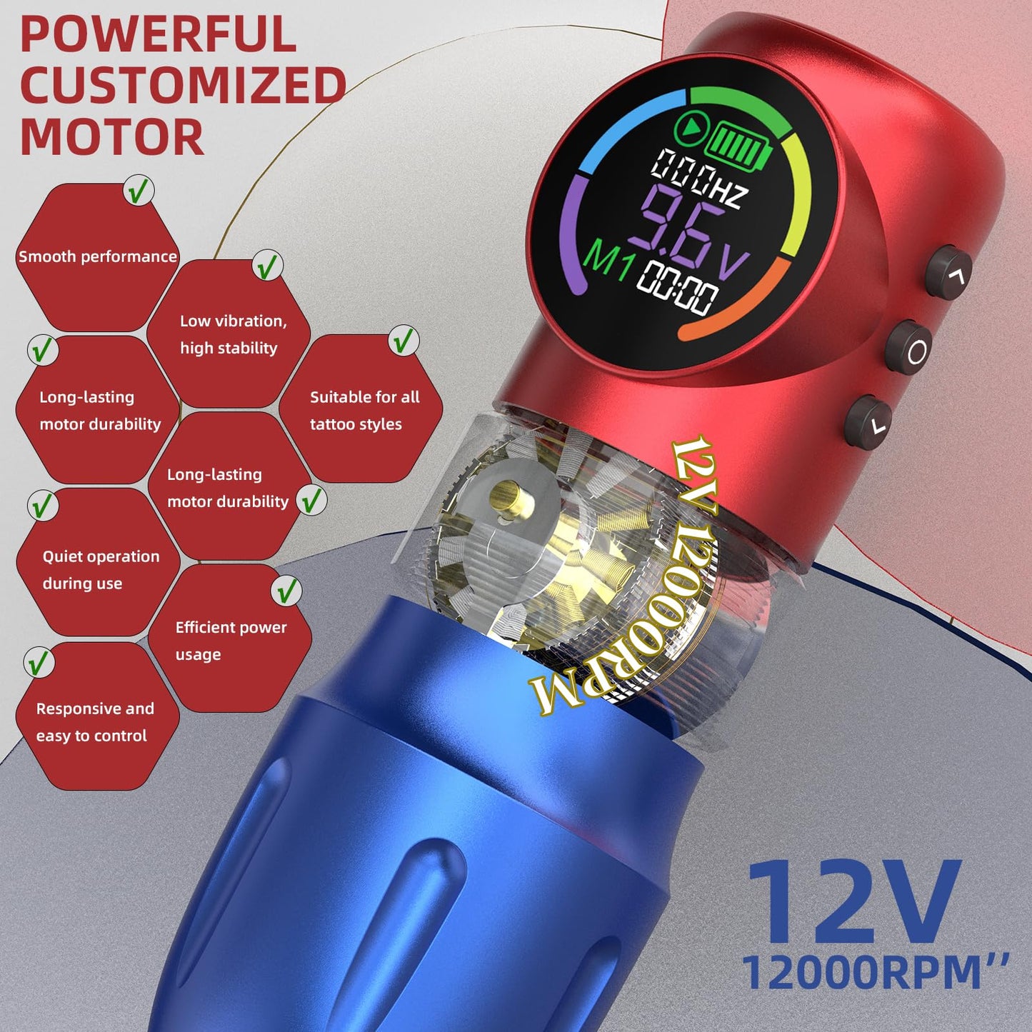 Tattoo Gun Kit, Wormhole Tattoo Kit Wireless Tattoo Machine Kit with 1,500 mAh Capacity Wireless Power Supply Digital LED Display Tattoo Pen Kit WTK257