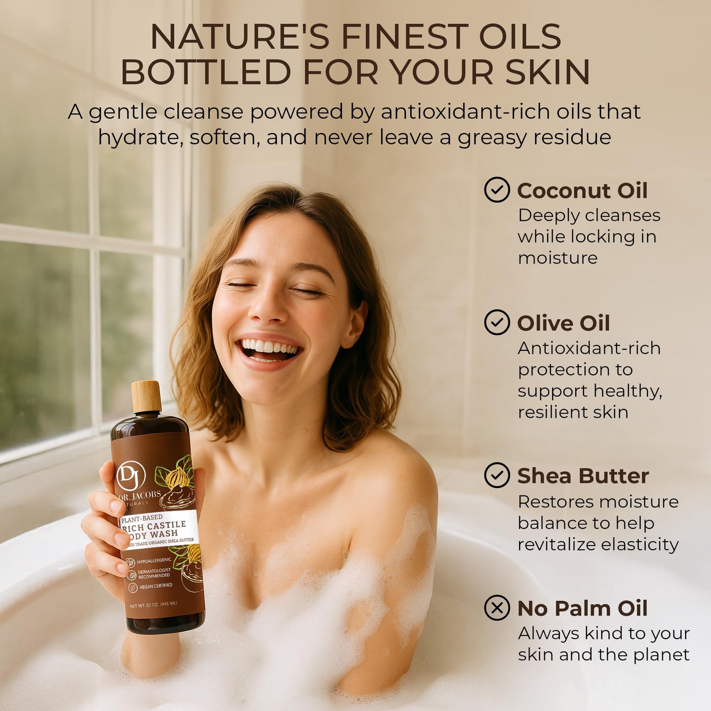 Dr. Jacobs Naturals Pure Castile Soap Liquid Body Wash, Shea Butter - Plant Based Soap Infused with Vitamin E and Aloe Vera to Moisturize Dry and Sensitive Skin - Made in the USA - 32 oz, Pack of 2