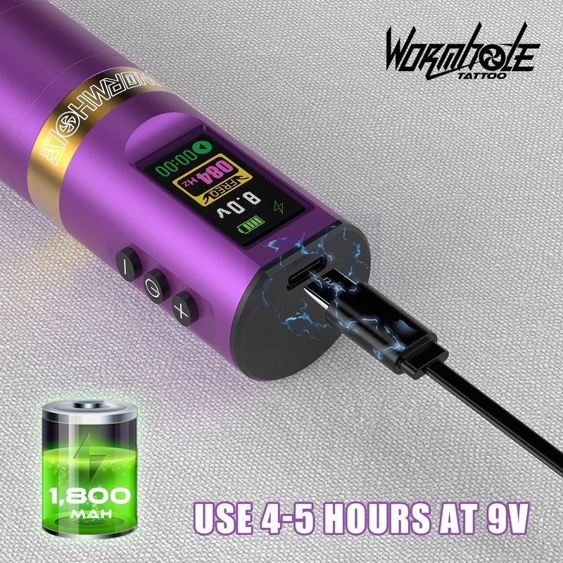 1,800 mAh Battery Wormhole Tattoo Gun Kit Wireless Tattoo Machine Kit with Digital LED Display Tattoo Kit Smart Tattoo Pen Kit Tattoo Cartridge Needles for Tattooist WTK285