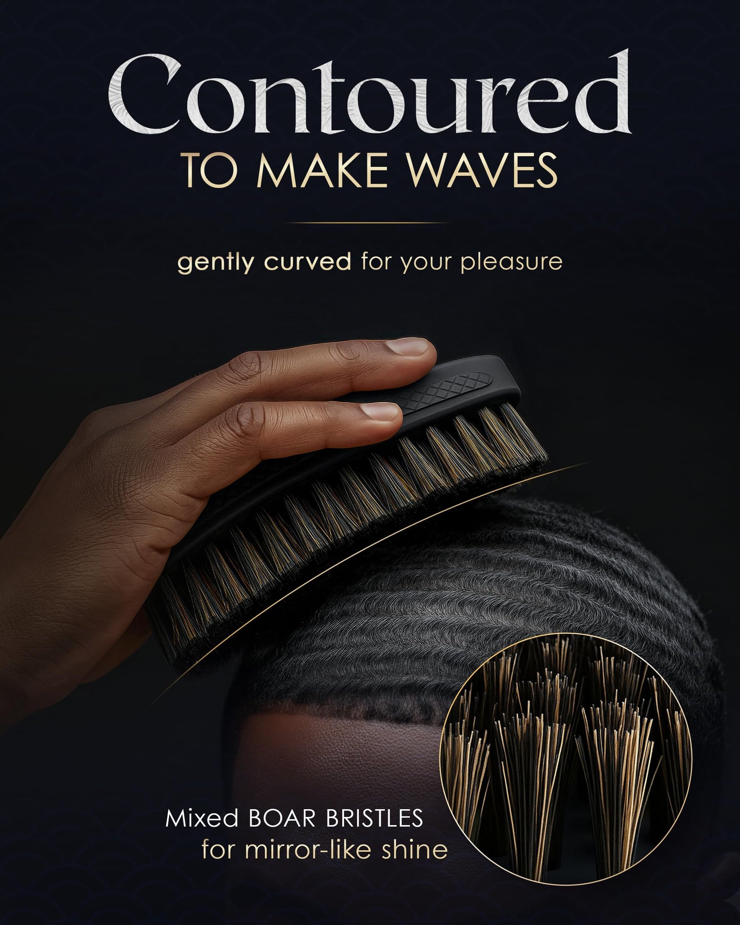 NEW OLIVE MEDIUM Crown Quality Products Curved 360 Wave Caesar 2.0 Mixed Boar Bristle Hairbrush - Non-Slip Grip, Waterproof, Debossed Logo, Indestructible Body - The Ultimate 360 Wave Brush