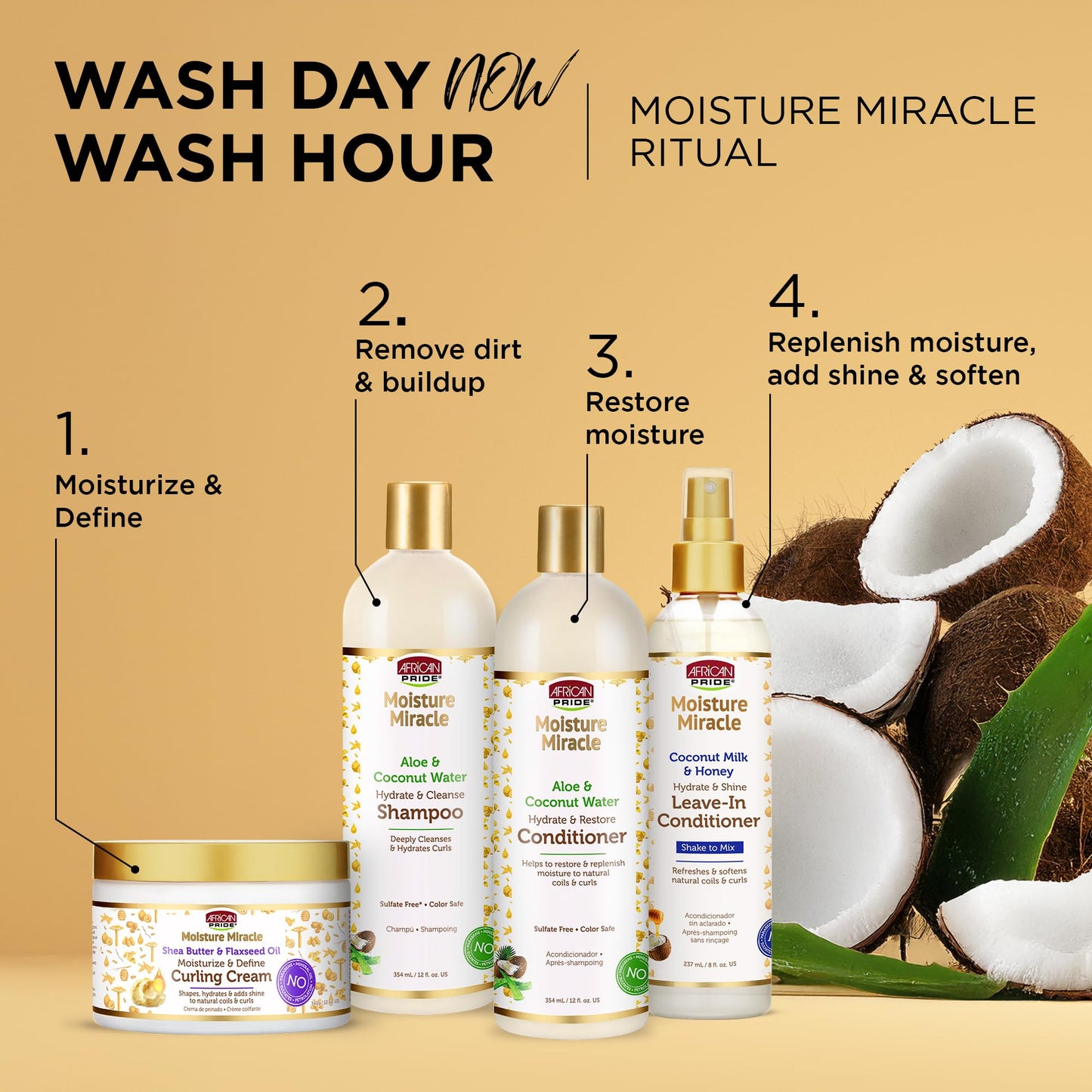 African Pride Moisture Miracle Curling Cream with Shea Butter & Flaxseed Oil, Moisturizes & Defines Coily & Curly Hair, 12 Oz, Pack of 3