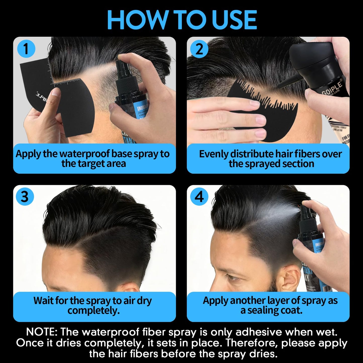 Hair Fiber Water Resistant Spray for Men, Hair Fiber Holding Sprays for Black Hairs Extra Hold | Barber Enhancement Spray for Mens Hair & Beard, Waterproof Hairline Enhancer & Volumizing Sprays