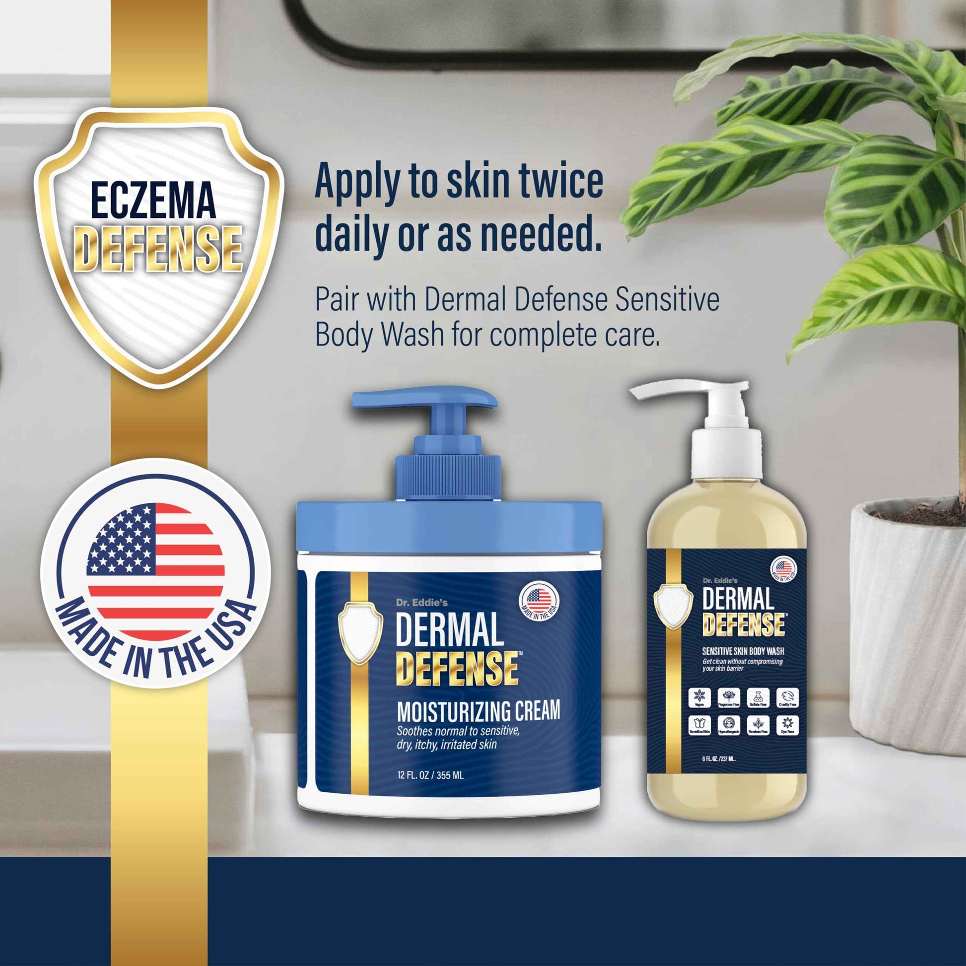 Dr. Eddie's Dermal Defense Moisturizing Cream - Face and Body Moisturizer for Dry Skin, Daily Cream for Sensitive Skin Care, Ultra Moisturizing Eczema Cream for Men and Women - 12 fl oz