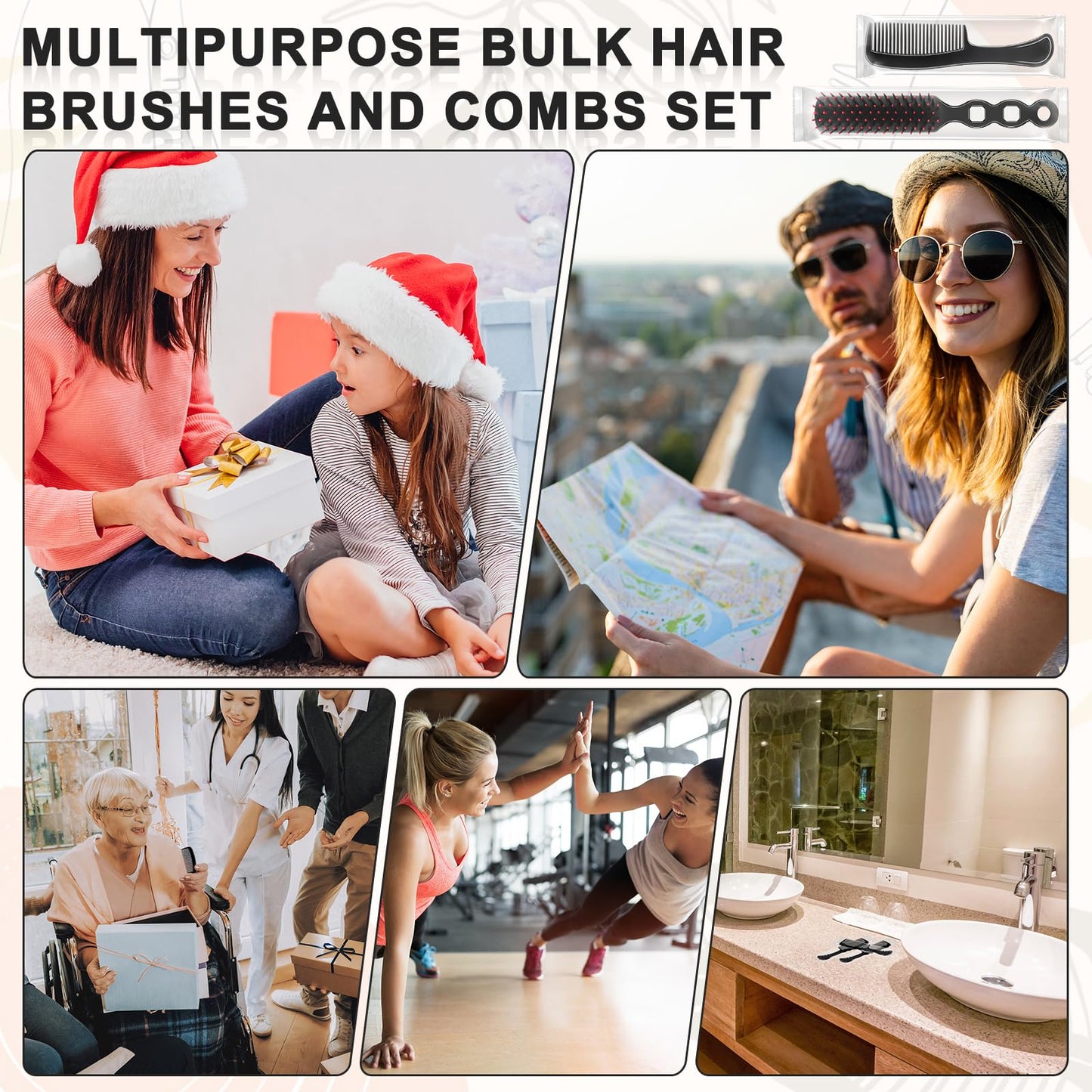 HOFASON 50 Pcs Bulk Hair Brushes Combs Set for Homeless Women, Individually Wrapped Disposable Hairbrush and Comb for Kids Hotel Charity Hygiene Supplies Operation Bulk Christmas Child Item Gifts