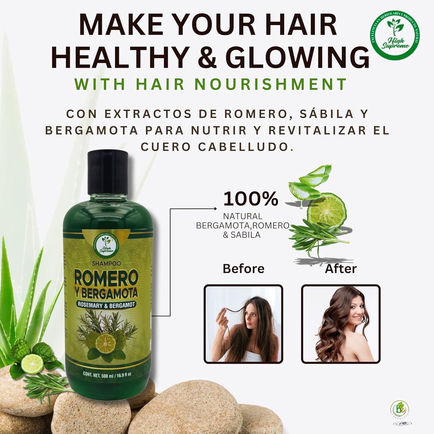 Nourishing Rosemary Aloe Vera Bergamot Shampoo - Sulfate-Free Hair Care | 16.9 fl oz (Pack of 2)