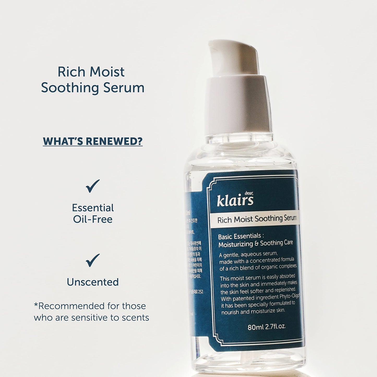 DearKlairs Rich Moist Soothing Serum – Korean Cica Serum with Centella, Beta-Glucan & Hyaluronic Acid, Calming Hydration for Sensitive Skin, Lightweight Non-Greasy, Unscented & Vegan, 2.7 Fl Oz