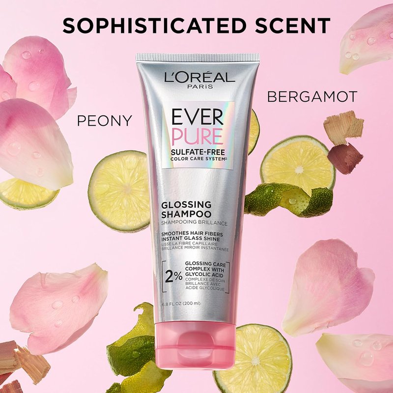 L'Oreal Paris Glossing Shampoo & Conditioner Set | Sulfate-Free with Glycolic Acid for Dull, Dry Hair - 1 Kit