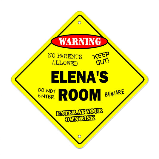 Elena's Room Sign Crossing Zone Xing | Indoor/Outdoor | 12" Tall Kids Bedroom Decor Door Children's Name boy Girl