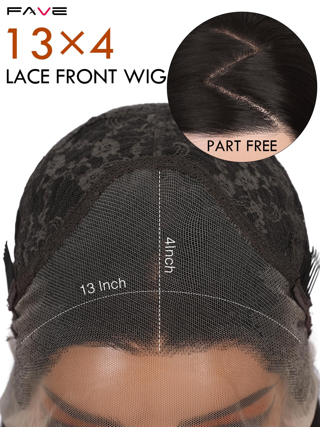 FAVE 13x4 Lace Front Wigs 30” Long Straight Synthetic Wig Pre-Plucked Glueless Brunette Wig for Daily Use Chocolate Brown Wig Beginner Friendly
