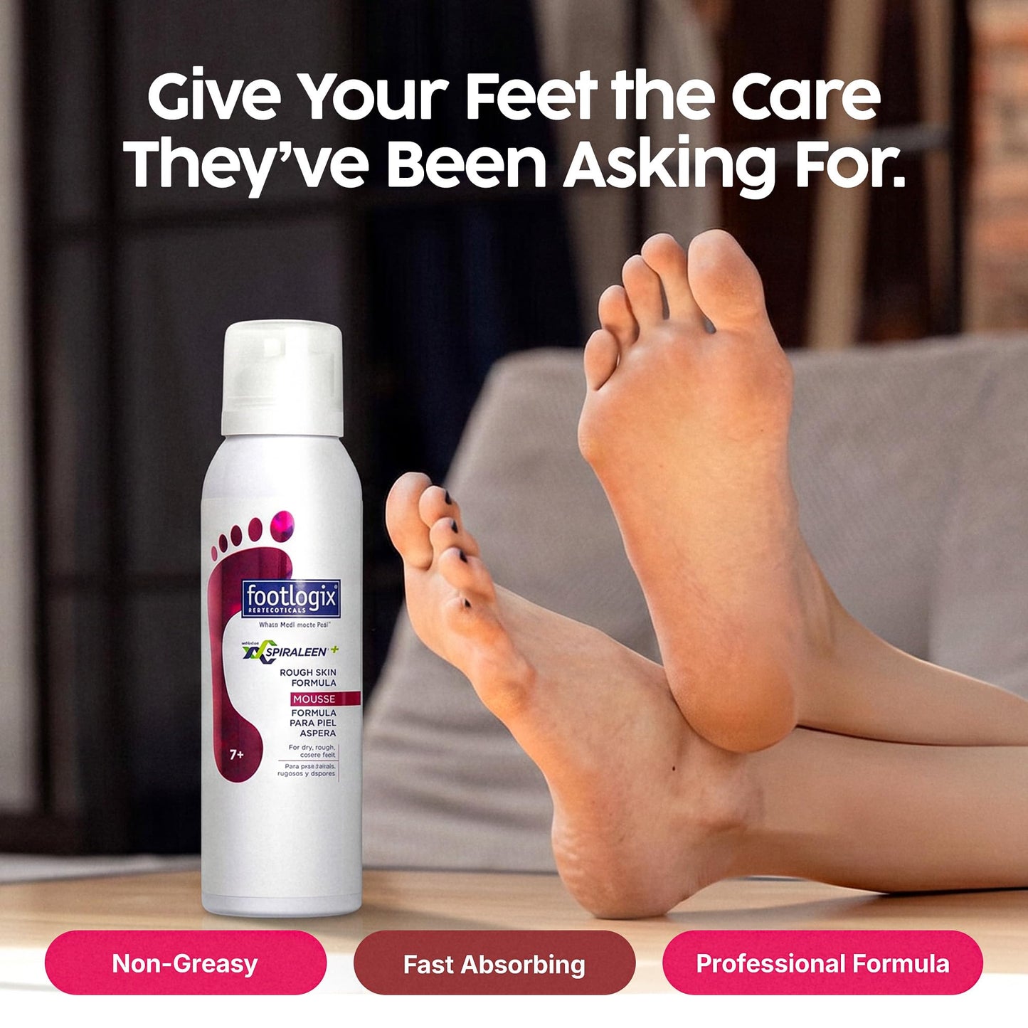 FOOTLOGIX Rough Skin Formula Mousse with Spiraleen® 4.23 oz | Urea Foot Mousse with Tea Tree Oil & Aloe Vera | Lightweight Moisturizer for Dry, Rough Skin | Dermal Infusion Technology | Men & Women