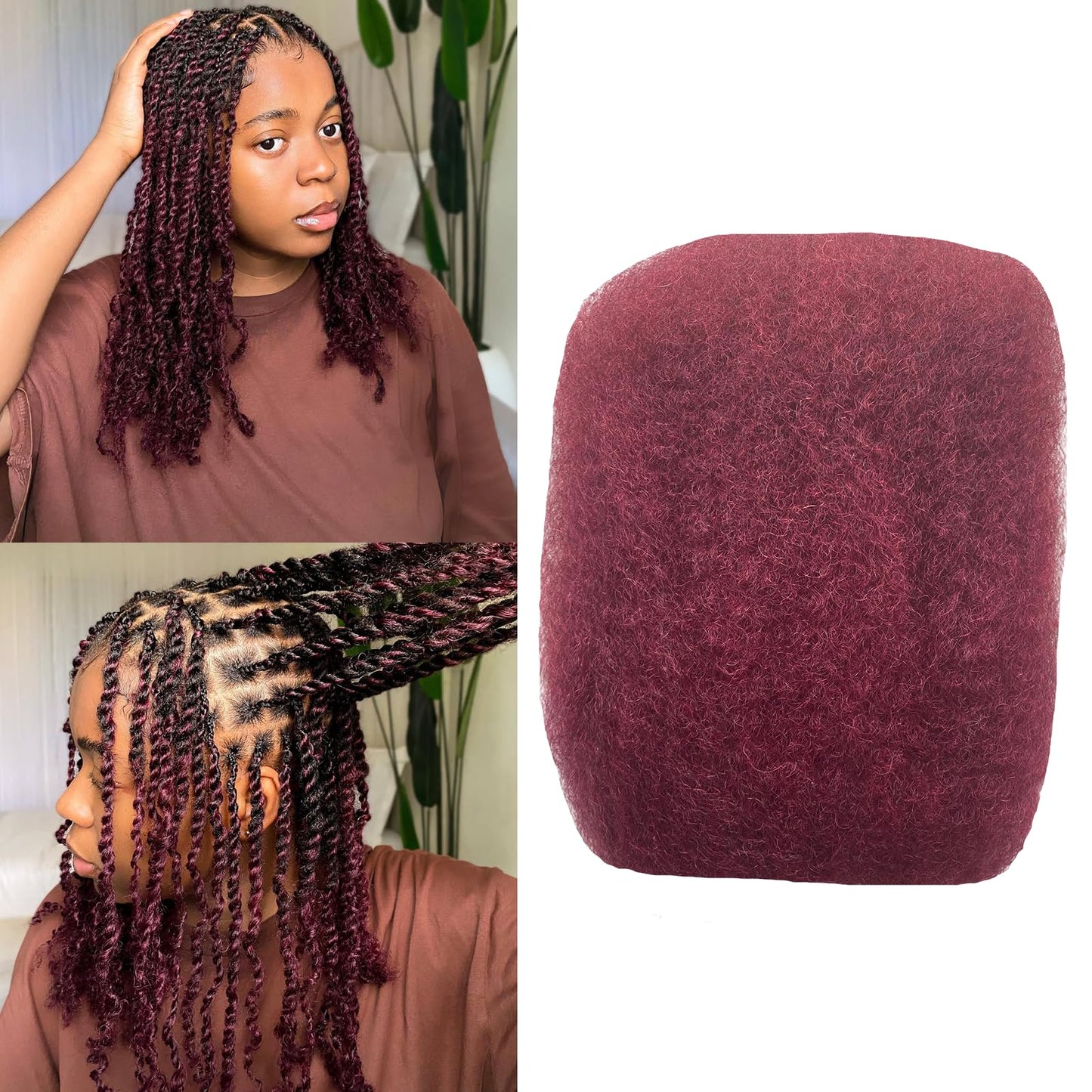 Afro Kinkys Bulk Human Hair For Braiding Afro Kinky-Curly Human Hair Bulk For Mini Twist Hair 14Inchs 50g/pack Bulk Human Braiding Hair For Micro Locs Extensions (99J, 14Inchs,50g/pack)