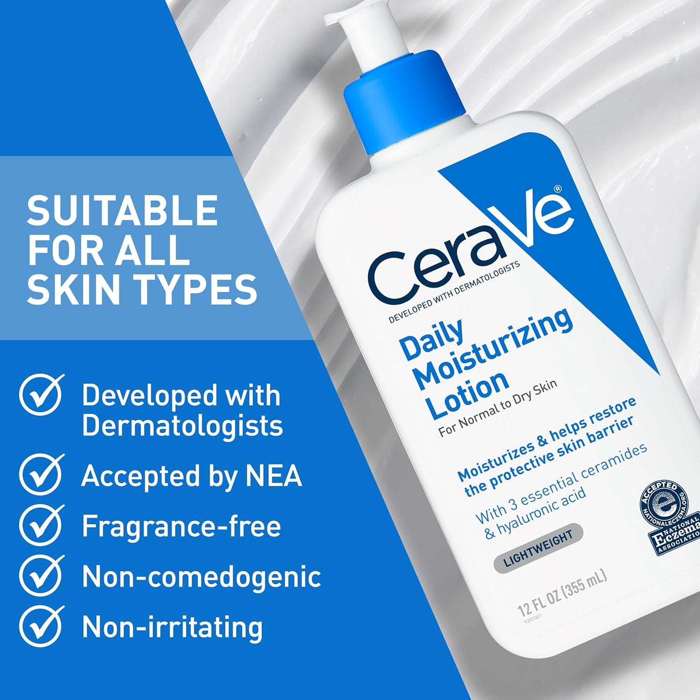 CeraVe Daily Moisturizing Lotion - Hydrating Body & Face Moisturizer with Hyaluronic Acid | Fragrance-Free, 12 oz