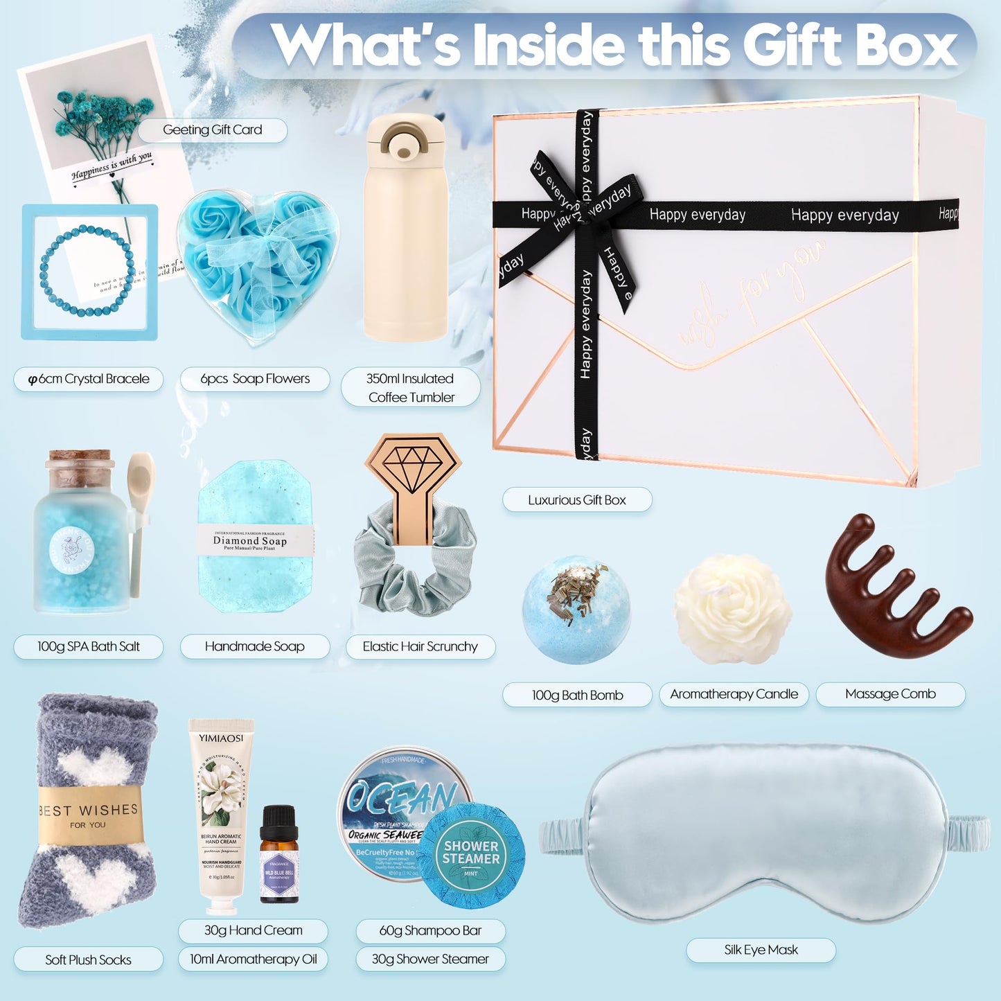 Sea Team 16-Pack Relaxing SPA Gift Set for Women, Valentine Day Gift, Shower Kit with Bath Bomb, Bath Salt, Handmade Soap, Cream, Essential oil, Gift Box Included, Rose
