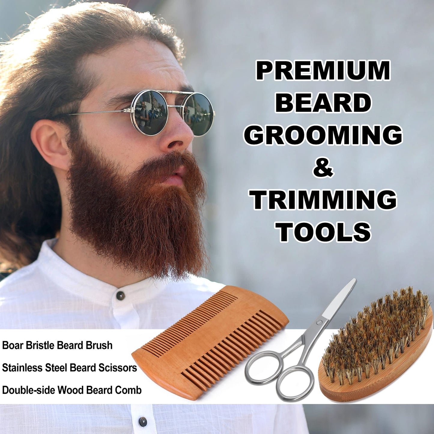 Beard Kit,10-1 Men Gift Set for Fathers Day Dad Gifts W/Straight Razor,Shaping Tool,2 PACK Beard Oil,Moisturize & Soften Mustache,Complete Self Care Beard Trimming Shaving Kit Gift for Husband Him