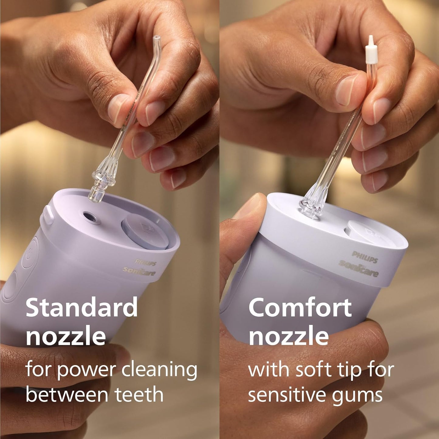 Philips Sonicare Portable Water Flosser - 3 Flossing Modes, IPX7 Waterproof | Compact Travel Design, Purple, Model HX3333/23