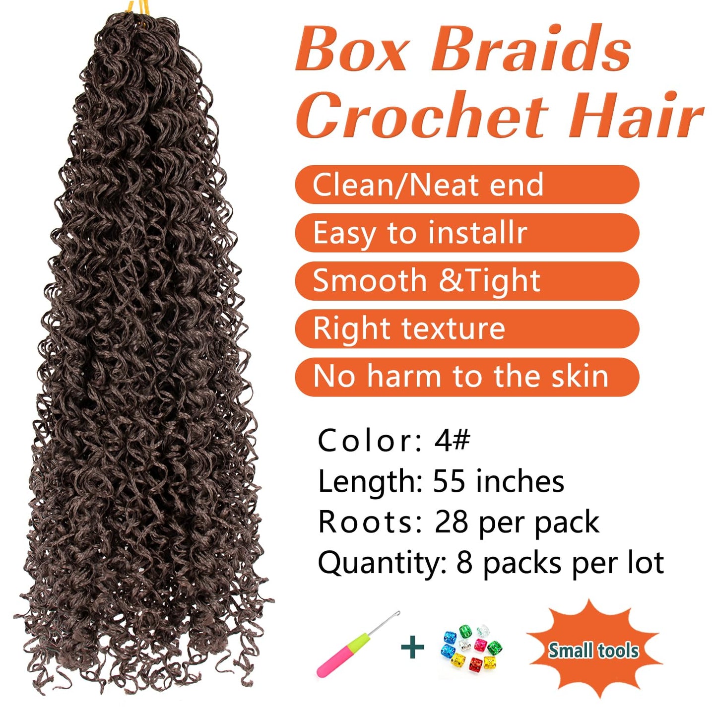 Wavy Small Box Braids Crochet Hair - 55-Inch Synthetic Extensions | 8 Packs, 28 Strands Each - Perfect for Black Women