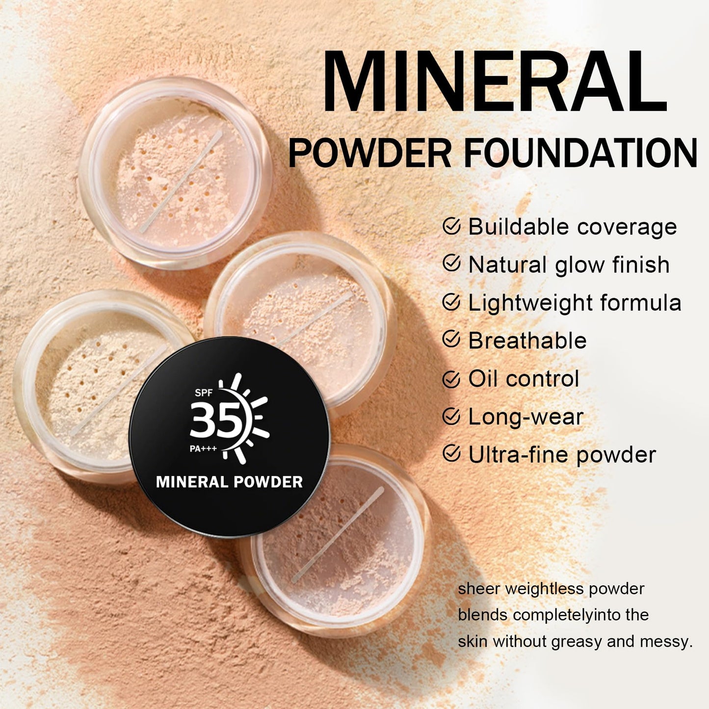IONSGAKO Mineral Powder Foundation, Loose Setting Powder Mineral Foundation Makeup, Lightweight Buildable Coverage for Face Natural Base Makeup 0.35 oz(01 Fair Light)