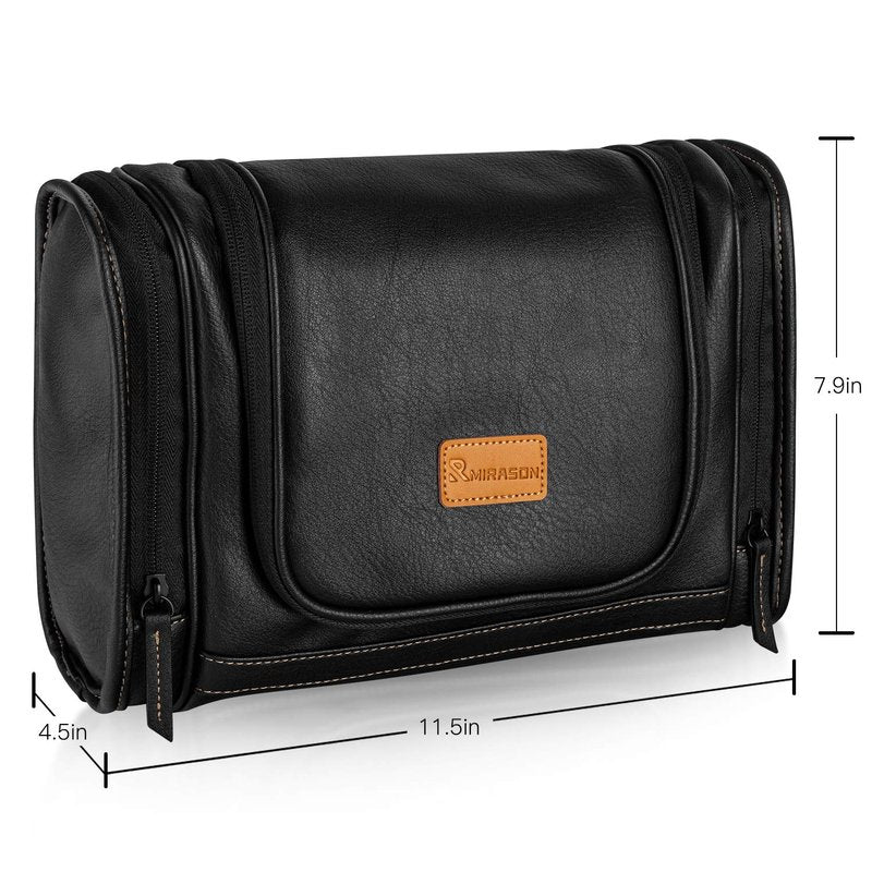 MIRASON Hanging Toiletry Bag for Men PVC Leather Dopp Kit Waterproof Travel Organizer Bag with Sturdy Metal Hook and Handle for Bathroom Shower Cosmetics Camping Brushes Shaving (Blue)
