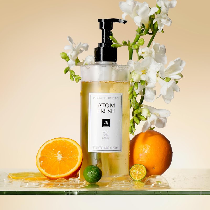 Atom Fresh Fine Fragrance Body Wash – Sweet Jam Jasmine Scent | Gentle Amino-Acid Cleanser with Oat, Soapberry & Vitamin E | Plant-Based & Sulfate-Free, 16.94 fl oz