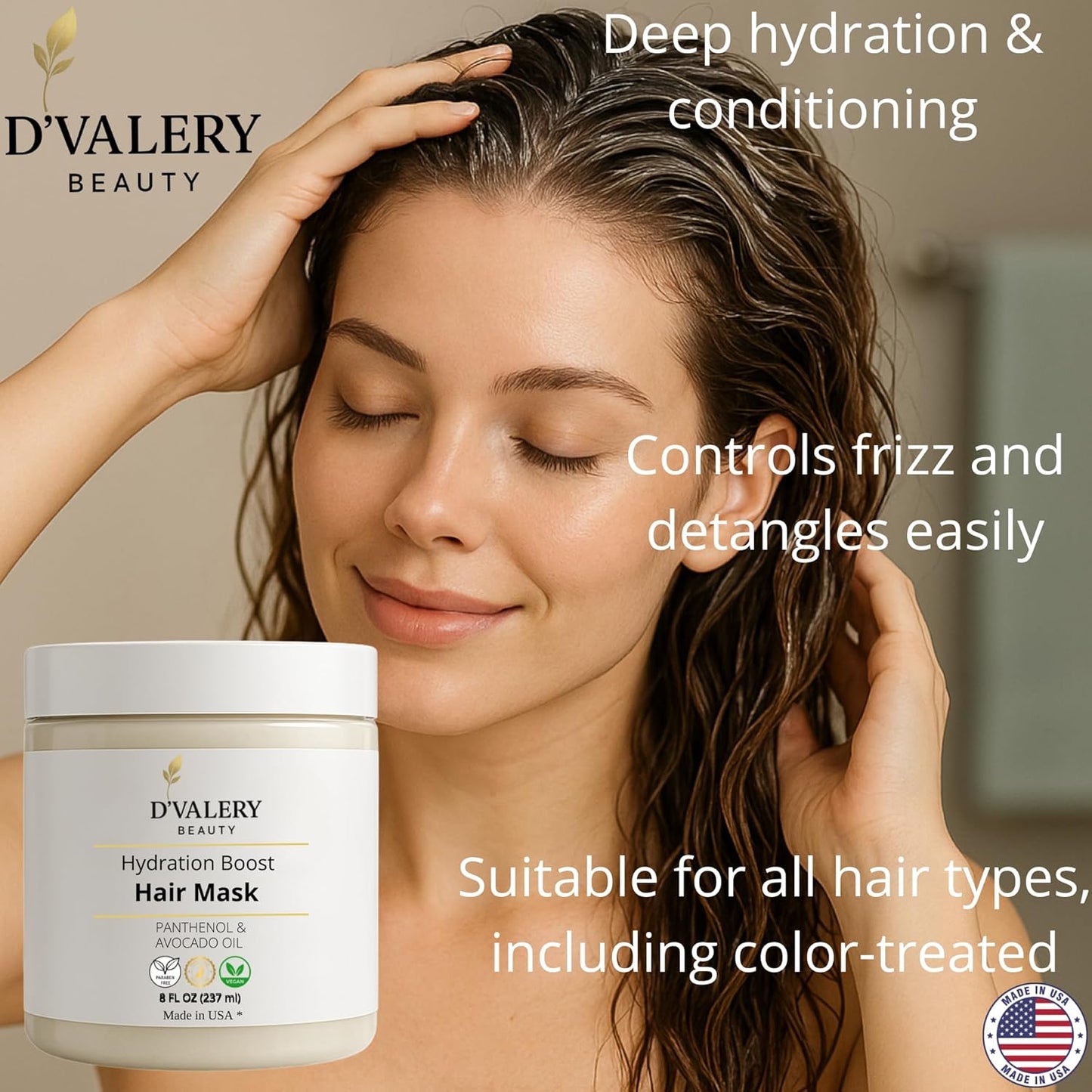 Hydrating Hair Mask - Avocado Oil & Panthenol Deep Conditioning Treatment for Dry, Damaged Hair | 8 oz