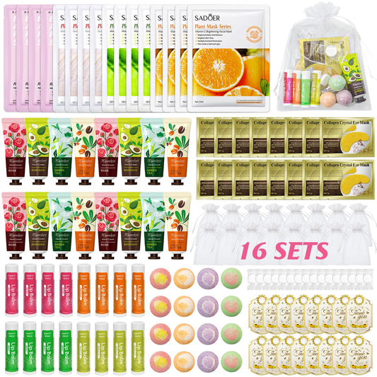128 PCS Spa Party Supplies for Women, Spa Kit Include Lip Balm,Facial Masks, Hand Cream, Under Eye Patches, Foot Bath Bombs, Ideal for Gift Giving,Sleepover Party Supplies for Girls Valentine
