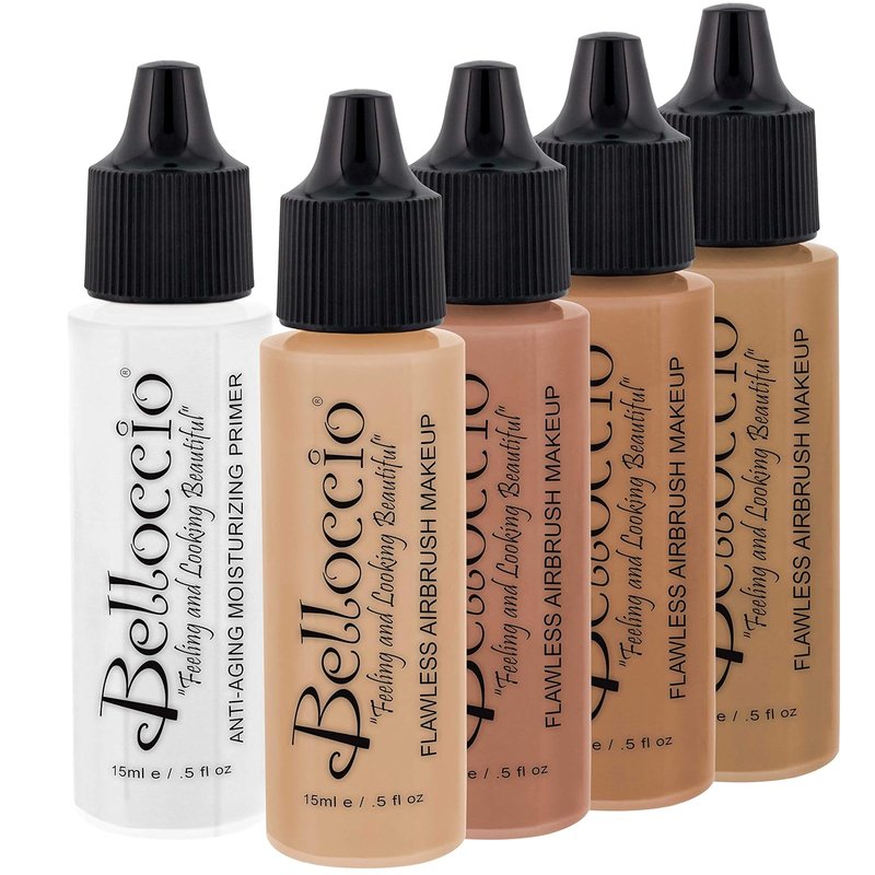 Belloccio Medium Color Shade Foundation Set - Professional Airbrush Makeup | 1/2 oz Bottles