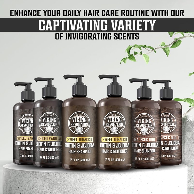 Viking Revolution Spiced Vanilla Men's Shampoo & Conditioner Set | Biotin & Jojoba Oil for Thinning Hair (17 Oz)