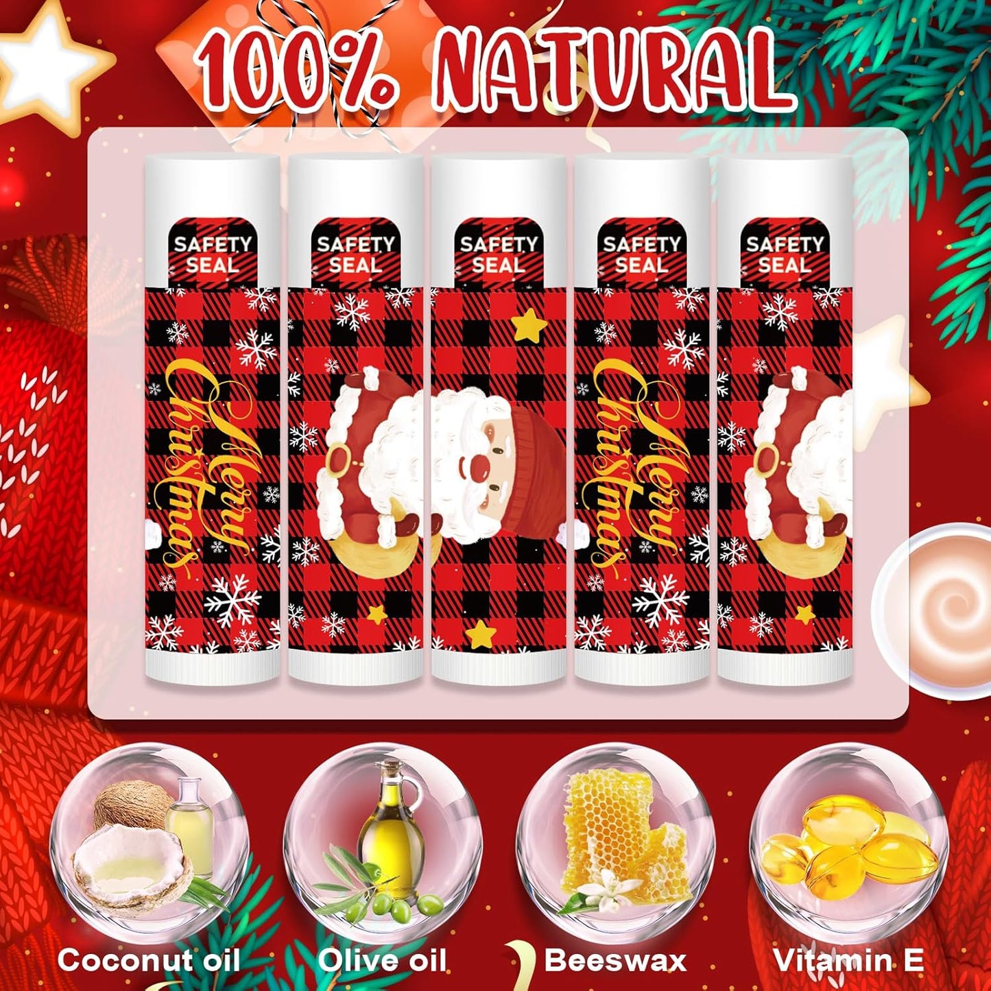 Christmas Lip Balm Bulk - 60 Pcs Festive Stocking Stuffers | Ideal Gifts for Women & Men, Party Favors