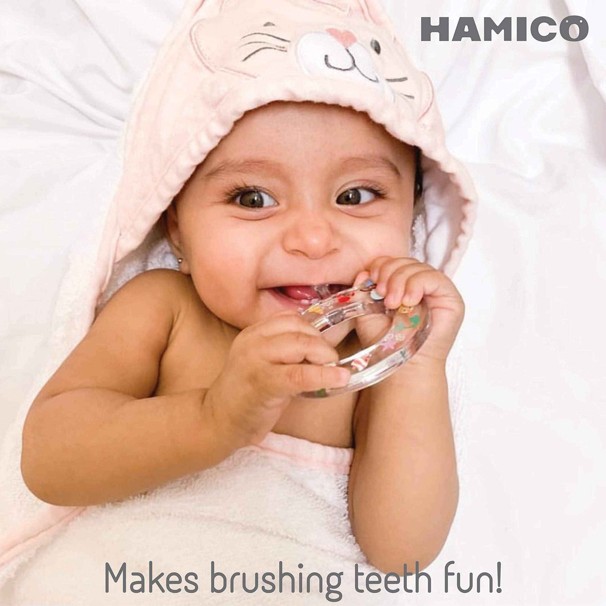 HAMICO Baby Toothbrush Gentle, Extra- Soft Bristles for Baby’s First Toothbrush | Easy Grasp-No Overreach Infant Toothbrush | BPA Free | 2-Pack: Unicorns & Farm Animals