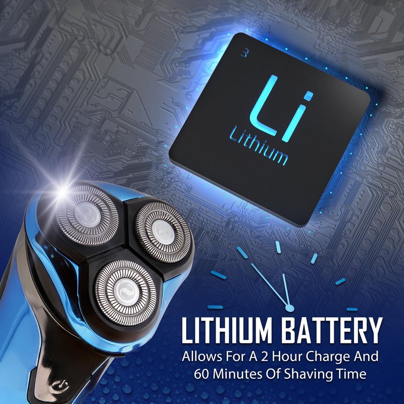Rechargeable Electric Wet and Dry Rotary Shaver with Stainless Steel Blades, Pop Up Trimmer and LCD Screen