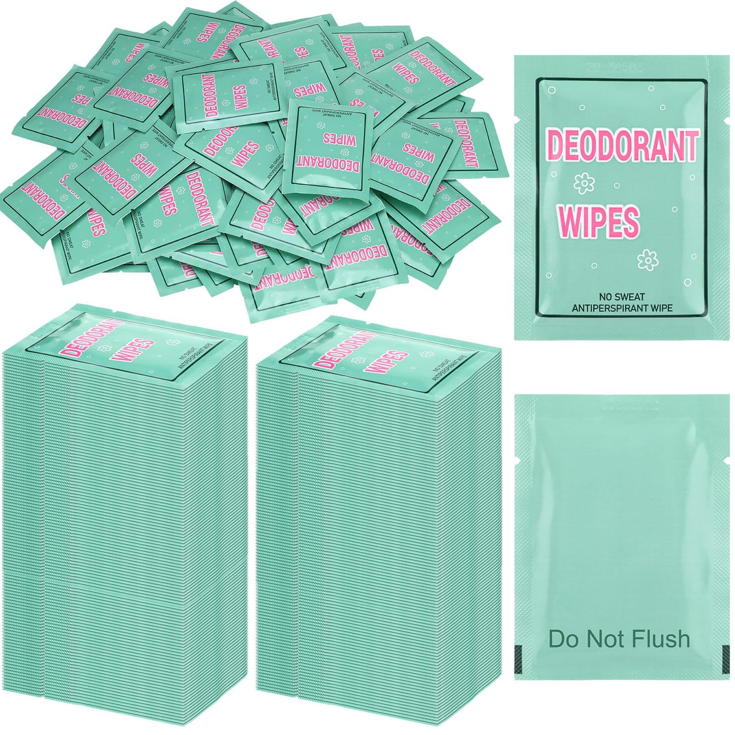 Loopeer 200 Pack Travel Antiperspirant Bulk Deodorant Wipes Individually Wrapped Body Wipes to Clean Skin Underarm Sweating Fresh Scented Towelettes Mini Purse Refresh Essentials for Men Women