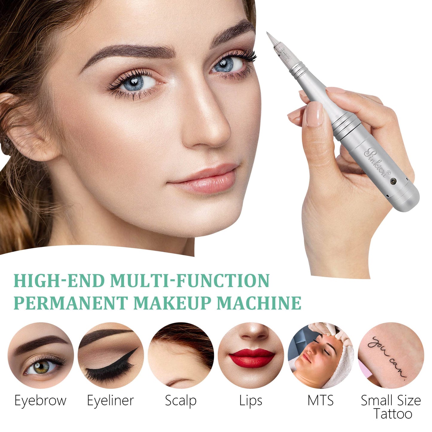 Pinkiou Permanent Makeup Machine MicroPigmentation Pen Hair Stroked Eyebrow Professional Microblading Pen Machine For EyeBrow Eyeline Lip Brow Lamination（Silver）