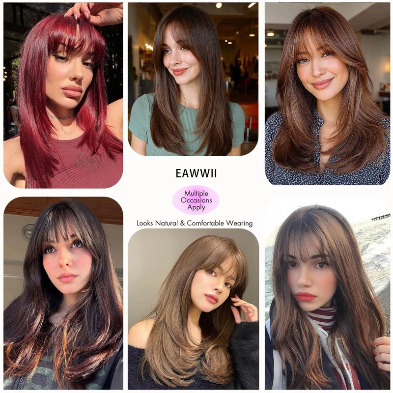 Eawwii Hair Topper for Women Clip in Bangs – 18 Inch Medium Length Straight 360° Full Coverage Dark Brown,Synthetic Natural Looking Piece for Thinning Hair