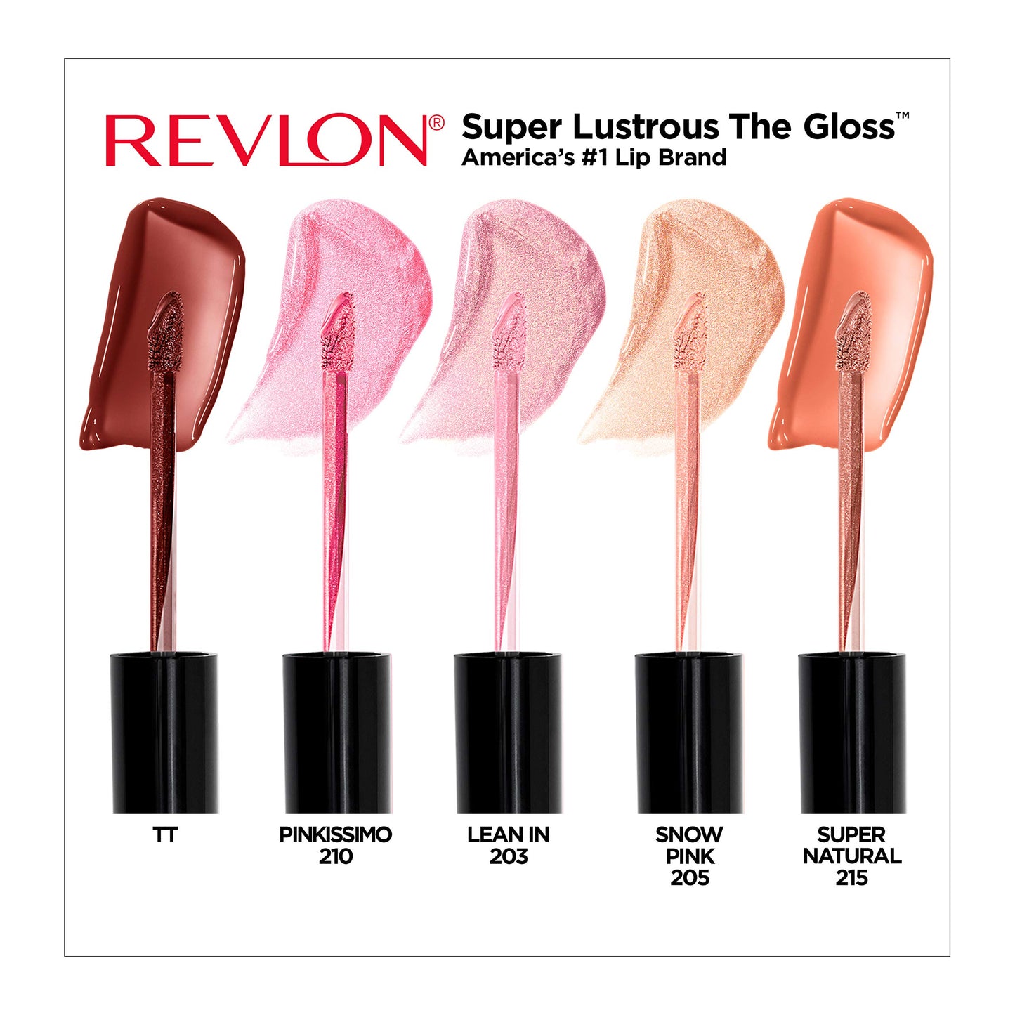 Revlon Super Lustrous The Gloss, 5 Piece Lipgloss Gift Set, Non-sticky High Shine Color in Cream & Pearl Finishes, Pack of 5, 0.75 Fl Oz