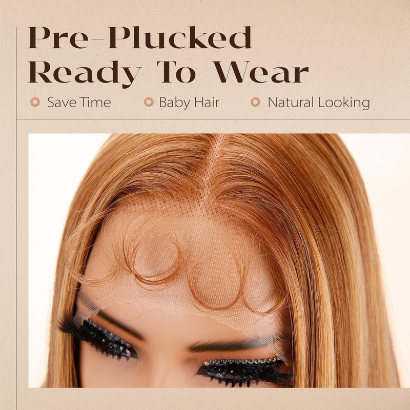 BLL Hightlights Wig Honey Brown Wigs Straight Glueless 30 Inch T Part Wig HD Lace Balayage (Honey Brown 4/30, 30 Inch)
