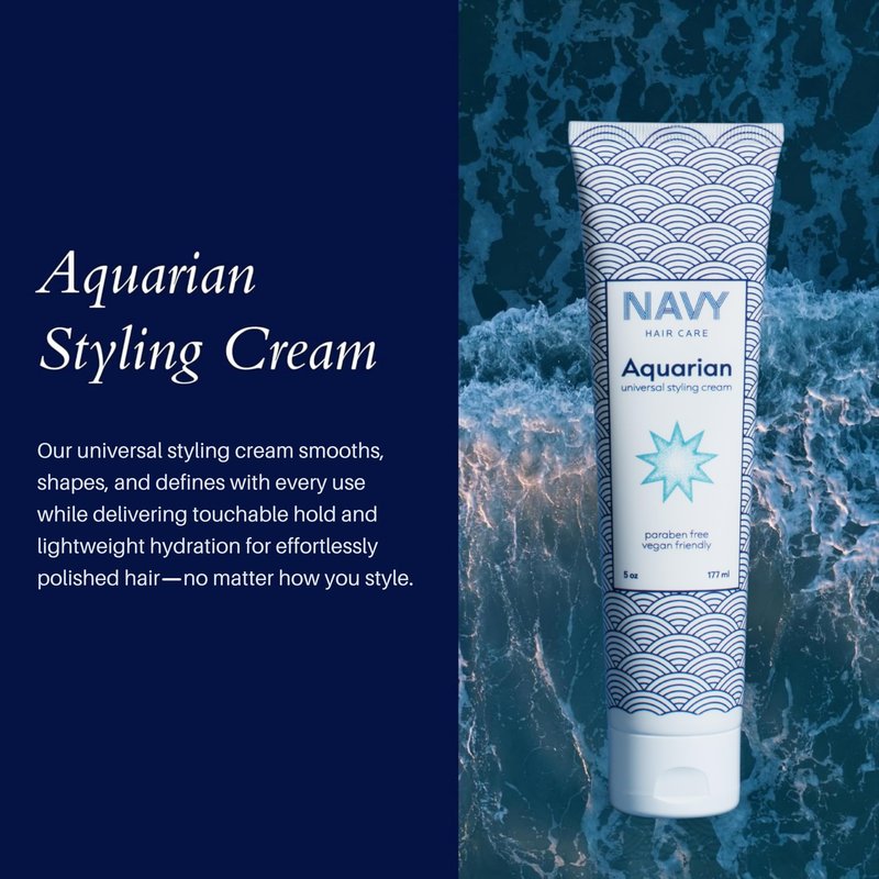 NAVY HAIR CARE Aquarian 3-in-1 Styling Cream | Lightweight Smoothing Leave-In, Heat Protectant & Curl Defining Cream | Anti-Frizz, UV Protection & Shine Boost with Shea Butter & Coconut Oil | 5 oz