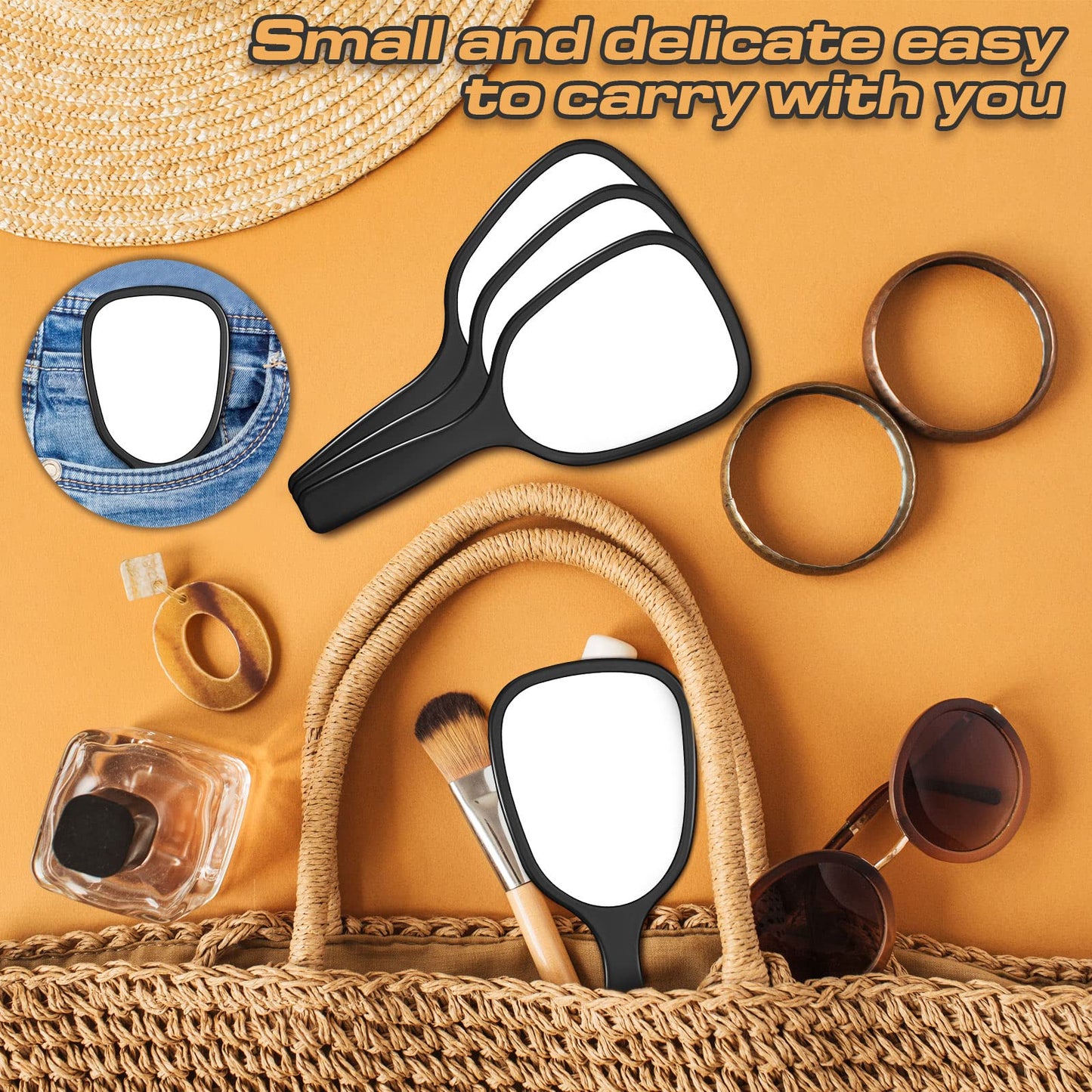 Namalu 60 Pcs Hand Held Mirror with Handle Bulk Small Travel Makeup Compact Mirrors for Girls Women Men Party Favors Gifts 7.08 x 3.14 Inch
